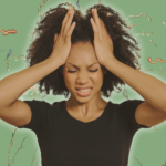 A Black women is holding her head and grimacing in pain. How to handle period headaches